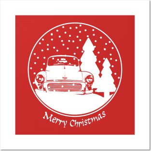 Morris Minor vintage British classic car Christmas snow globe Posters and Art